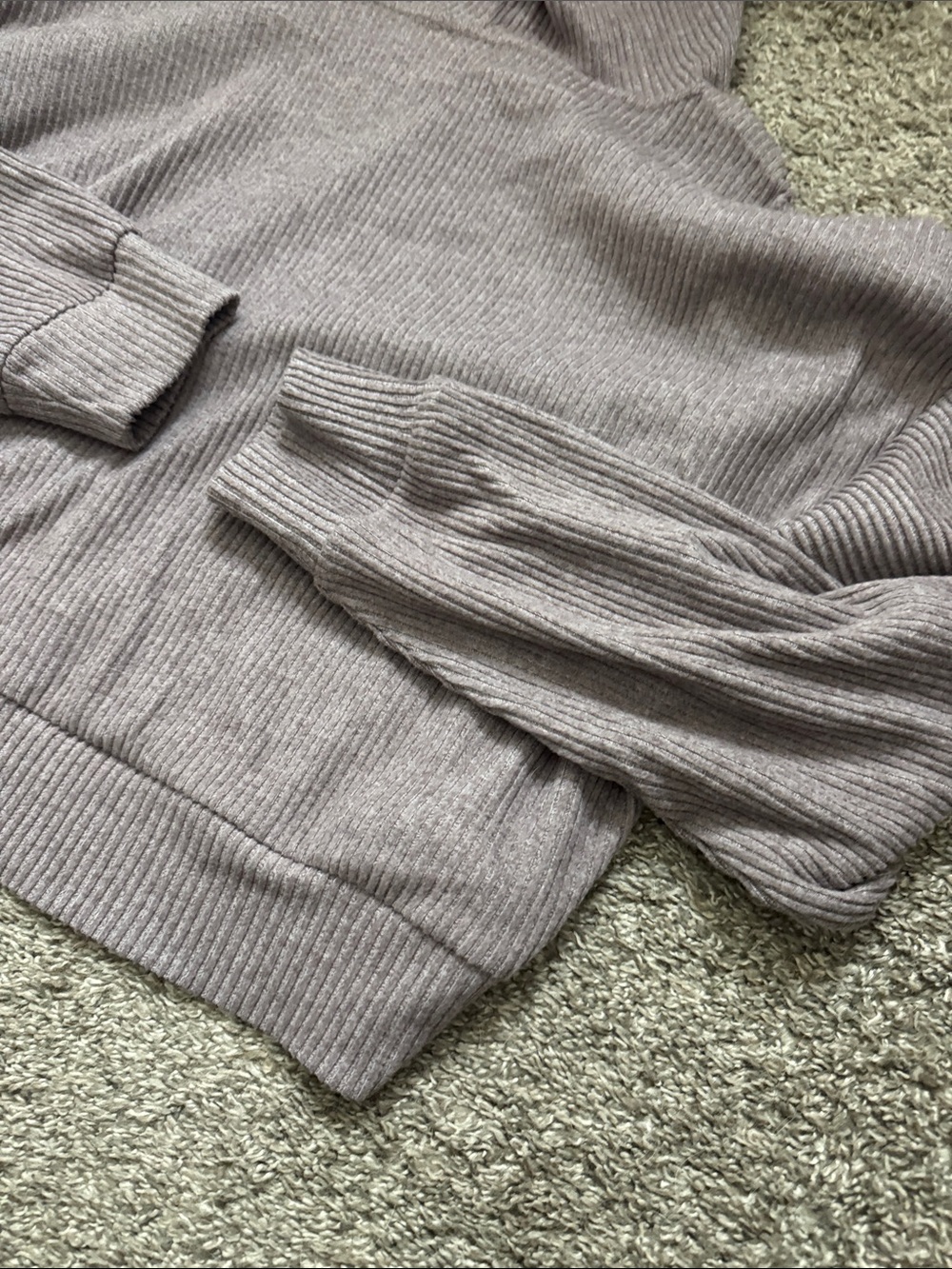 Cozy Lavender Rib-Trim V-Neck Sweater